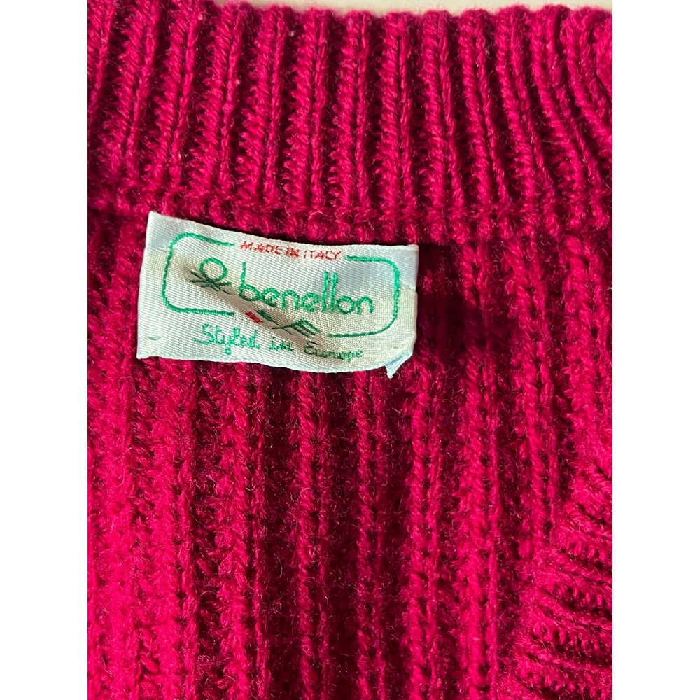 Vintage Benetton Magenta Burgundy Ribbed Knit Cardigan Vest Made in Italy V-Neck - Picture 6 of 6